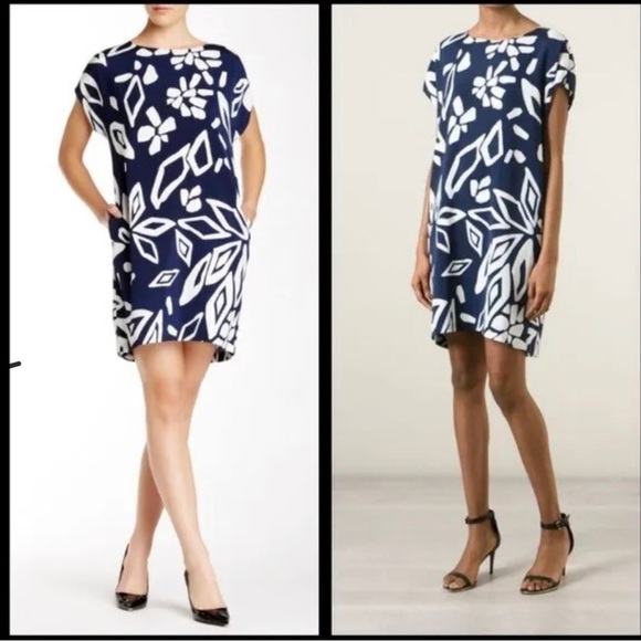 DVF Diane Von Furstenberg vacation Harriet geometric print navy blue dress - Picture 2 of 8